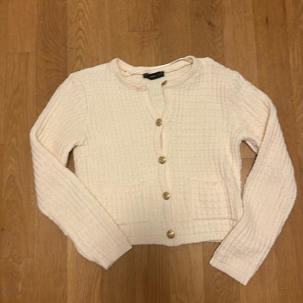 Mango Off-White Button-Up Cardigan
